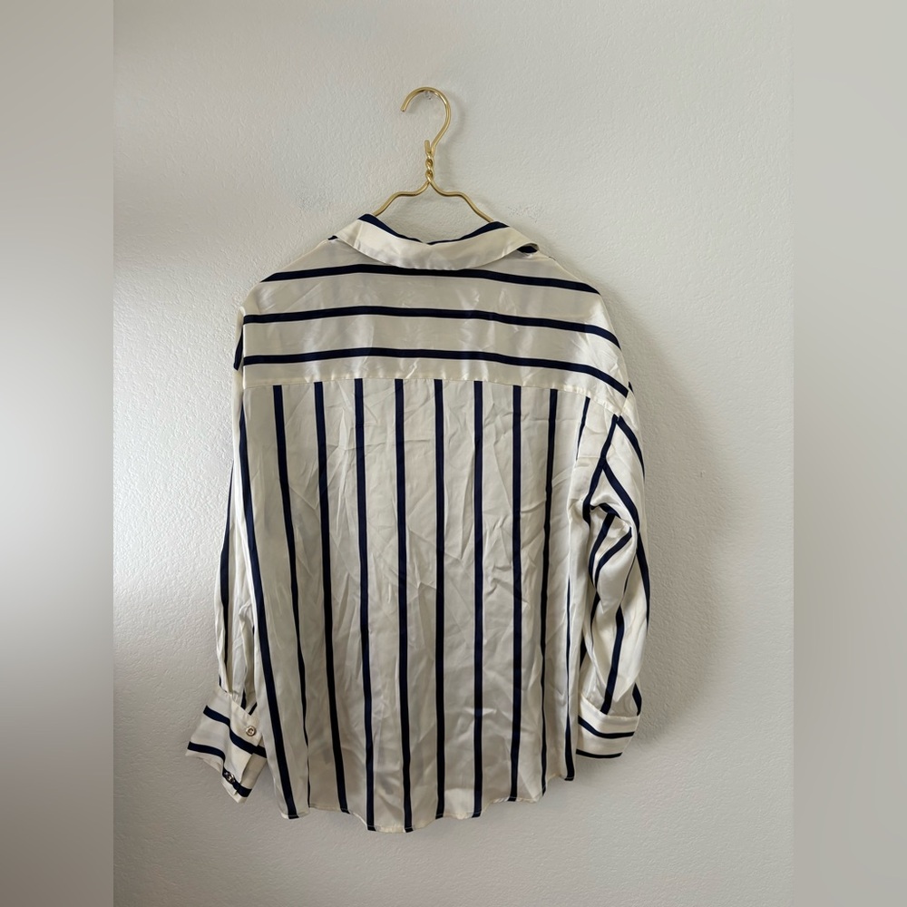 Zara womens Cream and navy Striped blouse - Picture 2 of 5